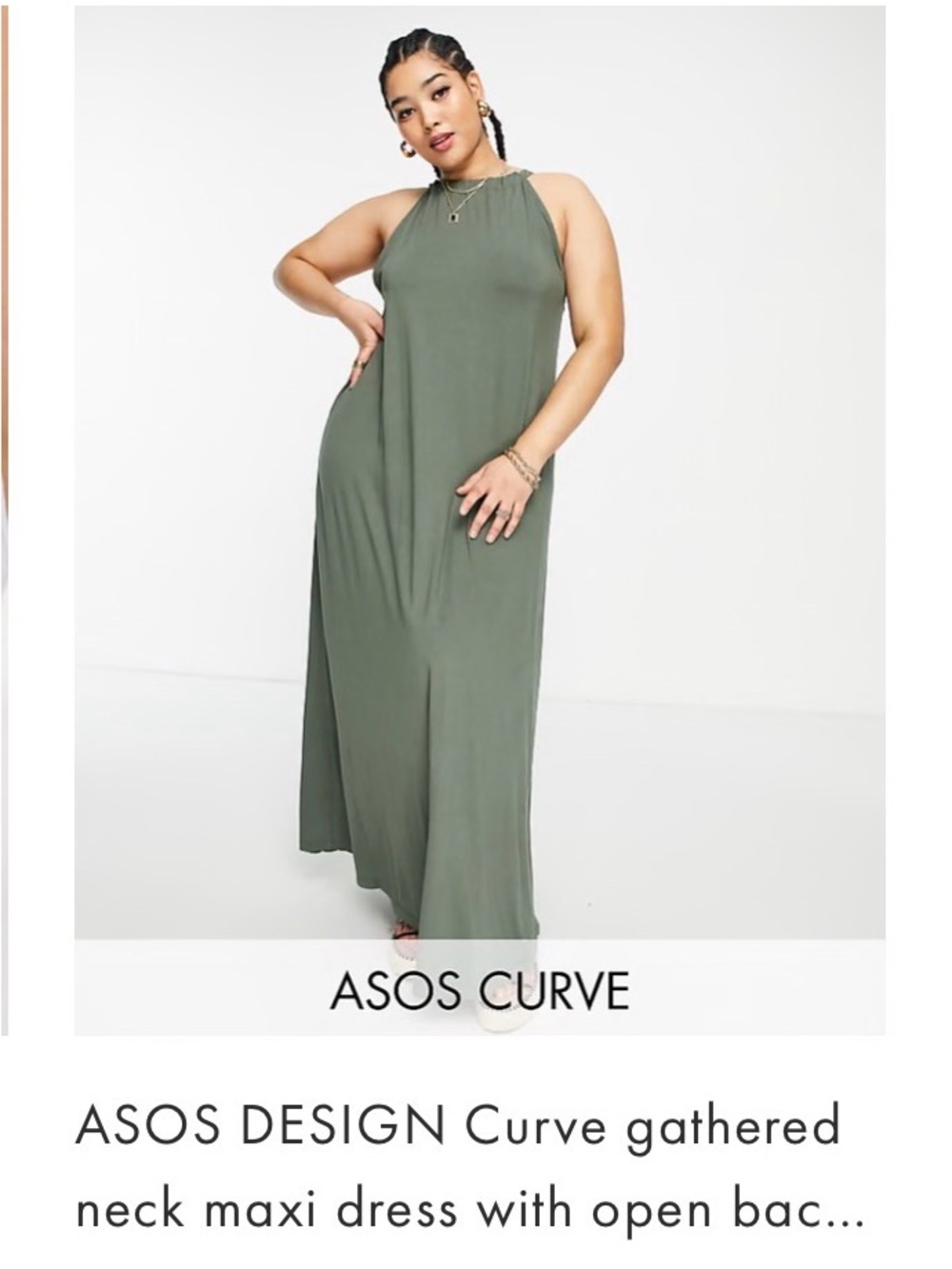 ASOS Curve Olive Maxi Dress with Gathered Neck Maxi dress with open back